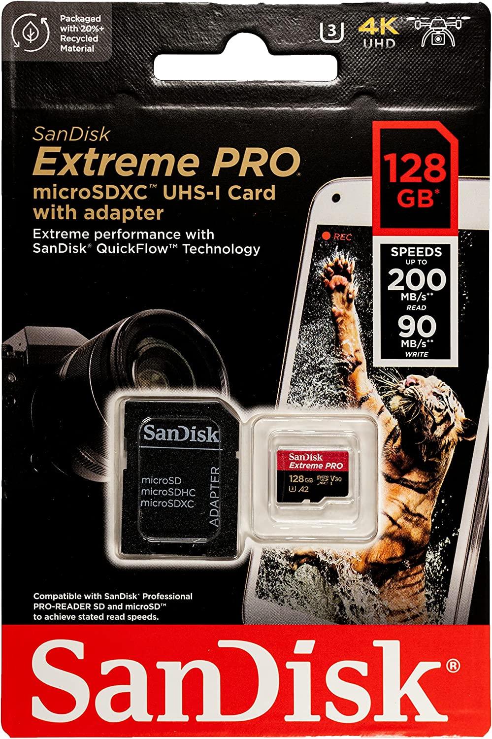 DataBlitz SANDISK Extreme Pro 128GB 200MB/S MICROSDXC UHS-1 Card With  Adapter (SDSQXCD-128G-GN6MA)