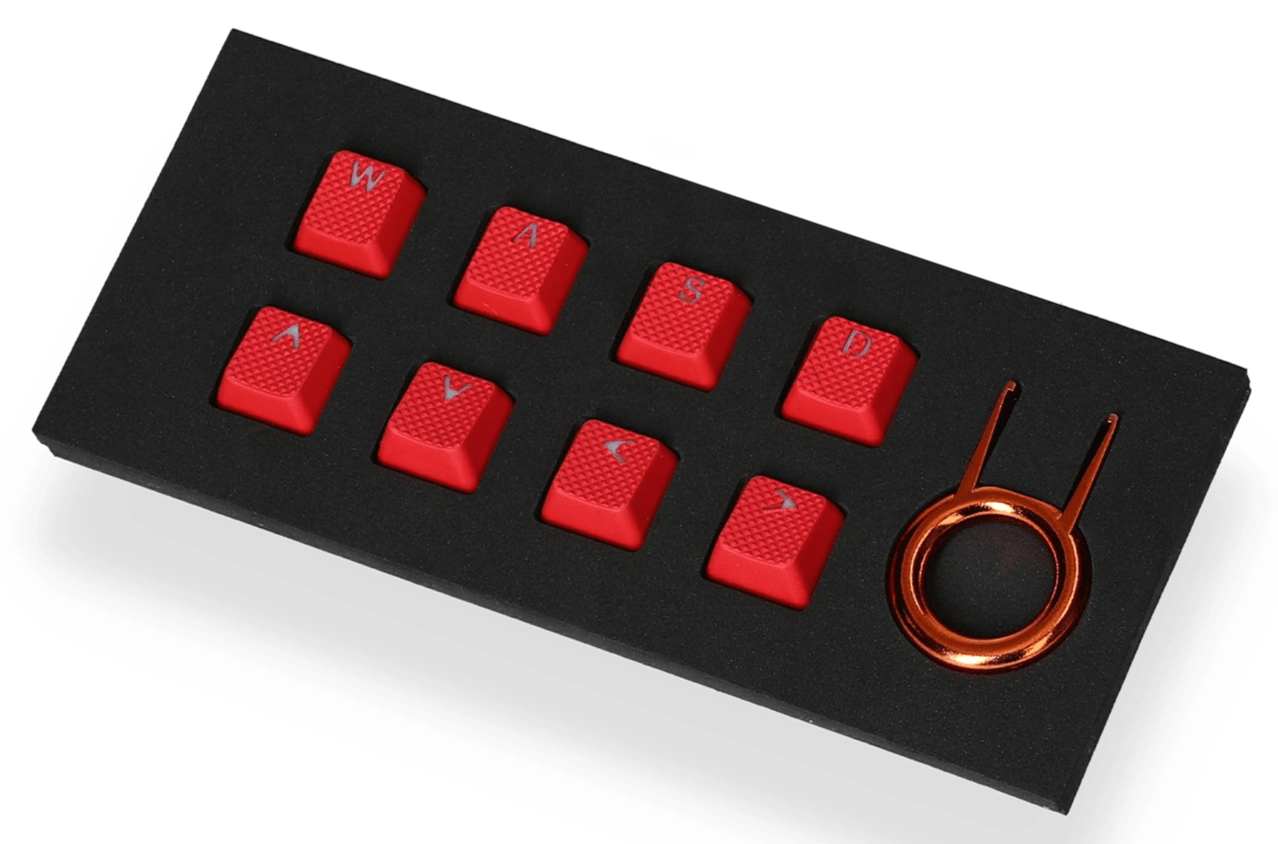 TAIHAO RUBBER DOUBLE SHOT BACKLIT GAMING WASD KEYCAPS SET FOR CHERRY MX SWITCH TYPE (8-KEYS) (NEON RED) - DataBlitz
