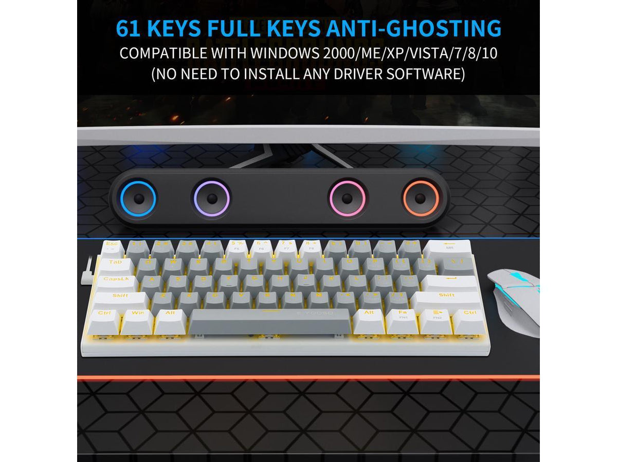 E-Yooso Z-11 Single Light RGB 61 Keys Hot Swappable Mechanical Keyboard Gray/White (Red Switch) - DataBlitz