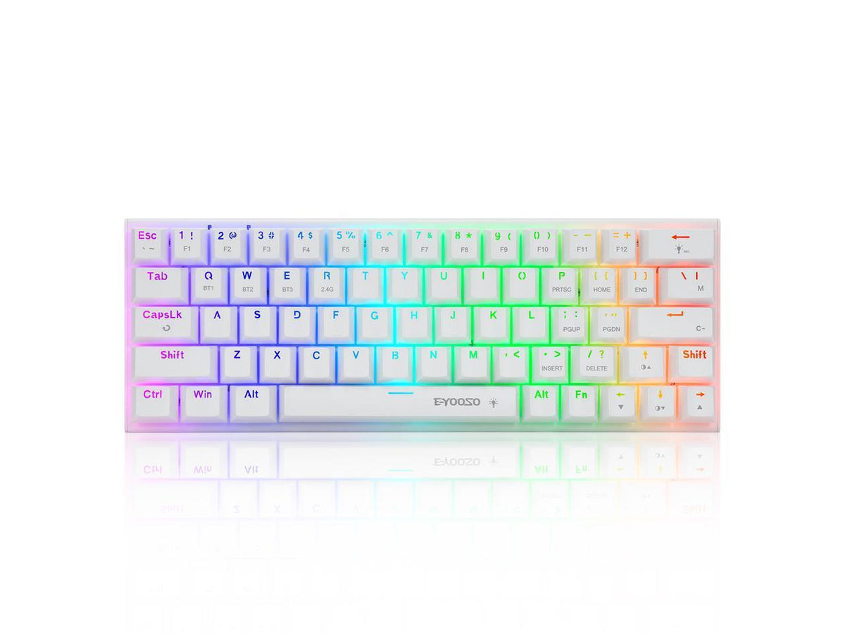 E-Yooso Z-11 Tri-Mode RGB 61 Keys Hot Swappable Mechanical Keyboard White (Red Switch, Blue Switch)
