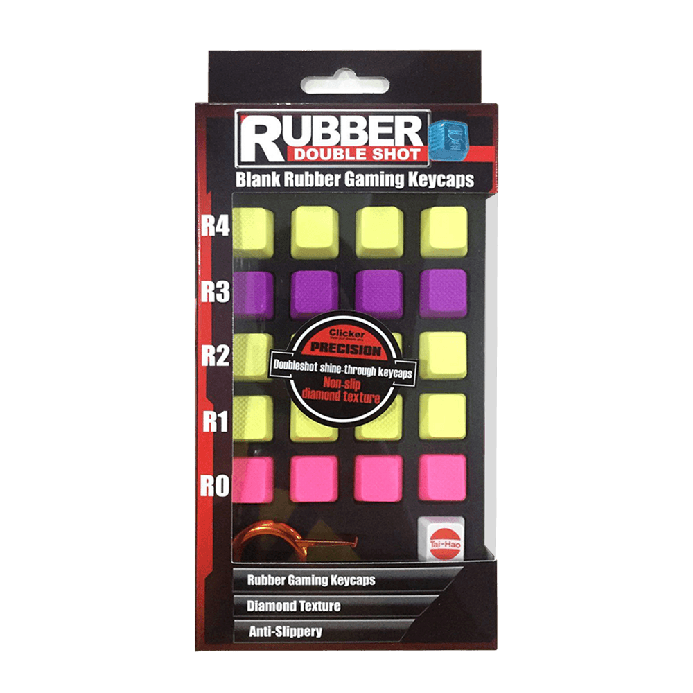 TAIHAO RUBBER DOUBLE SHOT BACKLIT GAMING KEYCAPS SET FOR CHERRY MX SWITCH TYPE (20-KEYS) (BLANK KEYS) (NEON YELLOW PURPLE PINK) - DataBlitz