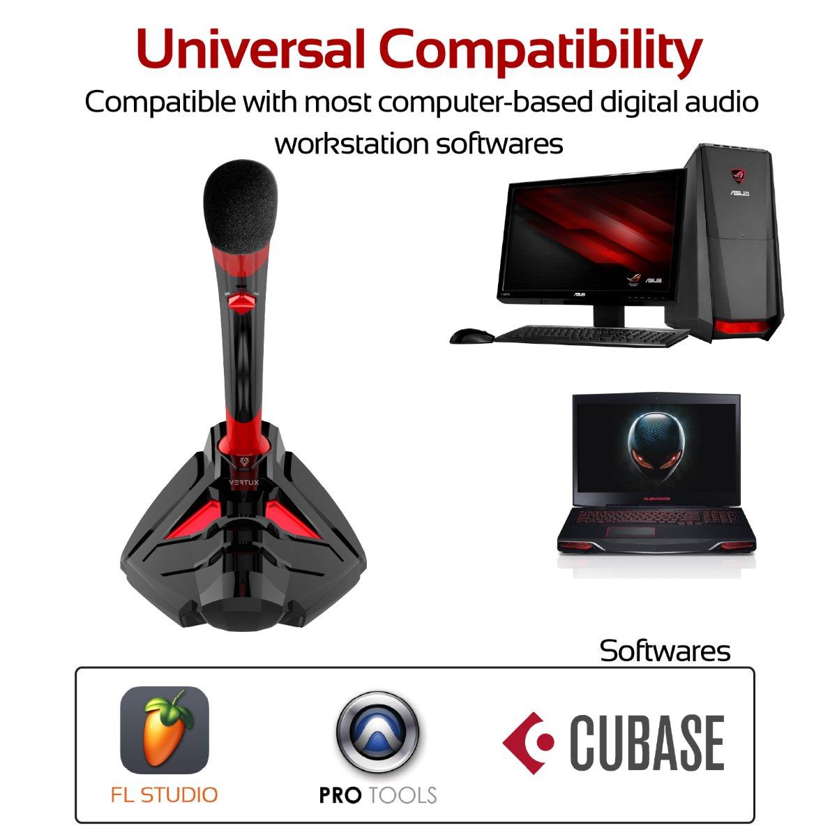 VERTUX STREAMER-4 UNIVERSAL DIGITAL 3.5MM DESKTOP GAMING MICROPHONE RED - DataBlitz