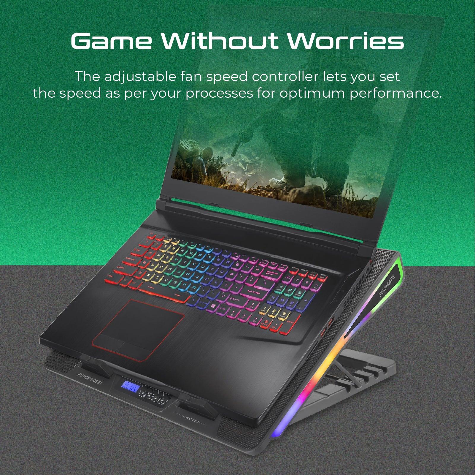 VERTUX ARCTIC PORTABLE HEIGHT ADJUSTABLE GAMING COOLING PAD RAINBOW LED LIGHT BLACK - DataBlitz