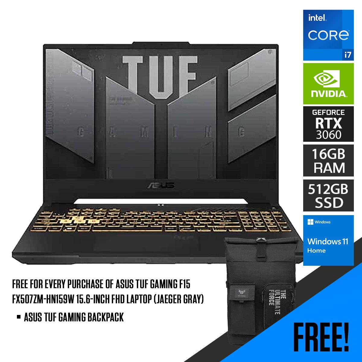Asus TUF Gaming F15 FX507ZM-HN159W Laptop (Jaeger Gray) | 15.6” FHD | i7-12700H | 16GB DDR5 | 512 GB SSD | RTX™ 3060 | Windows 11 Home | TUF Gaming Backpack - DataBlitz