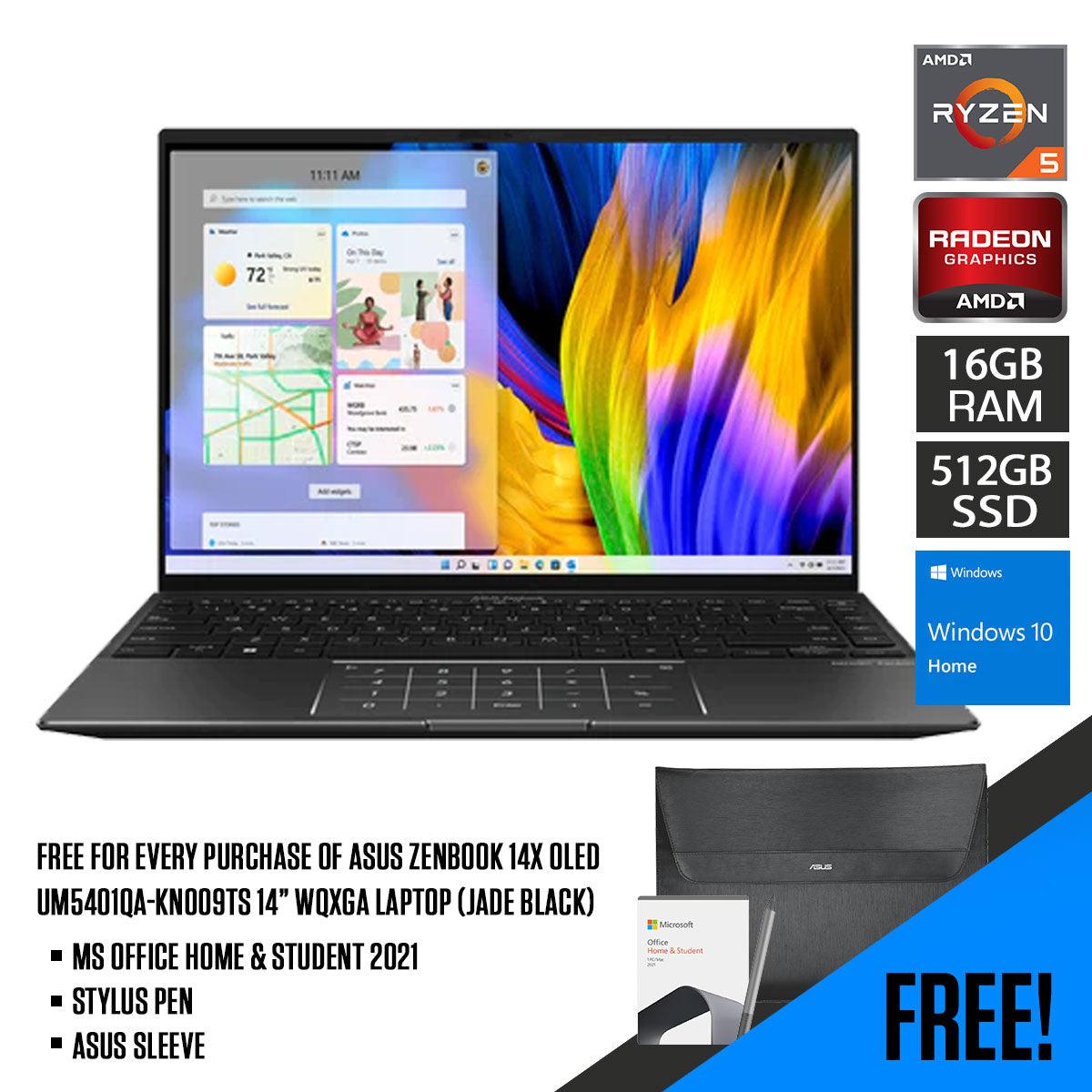 Asus Zenbook 14X Oled UM5401QA-KN009TS Laptop (Jade Black) | 14” WQXGA | Ryzen™ 5 5600H | 16 GB DDR4 | 512 GB SSD | Radeon™ Graphics | MS Office Home & Student 2021 | Stylus Pen | Asus Sleeve - DataBlitz