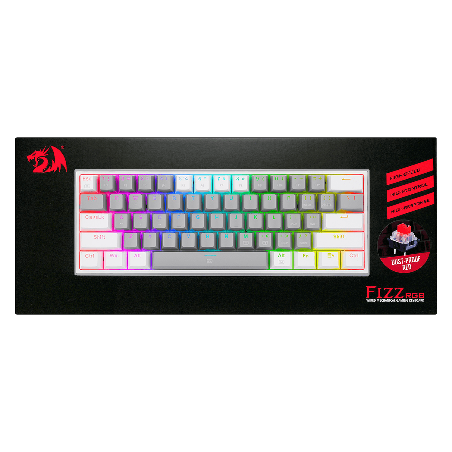 REDRAGON FIZZ RGB WIRED MECHANICAL GAMING KEYBOARD (DUST PROOF RED) (GRAY WHITE) (K617-RGB) - DataBlitz