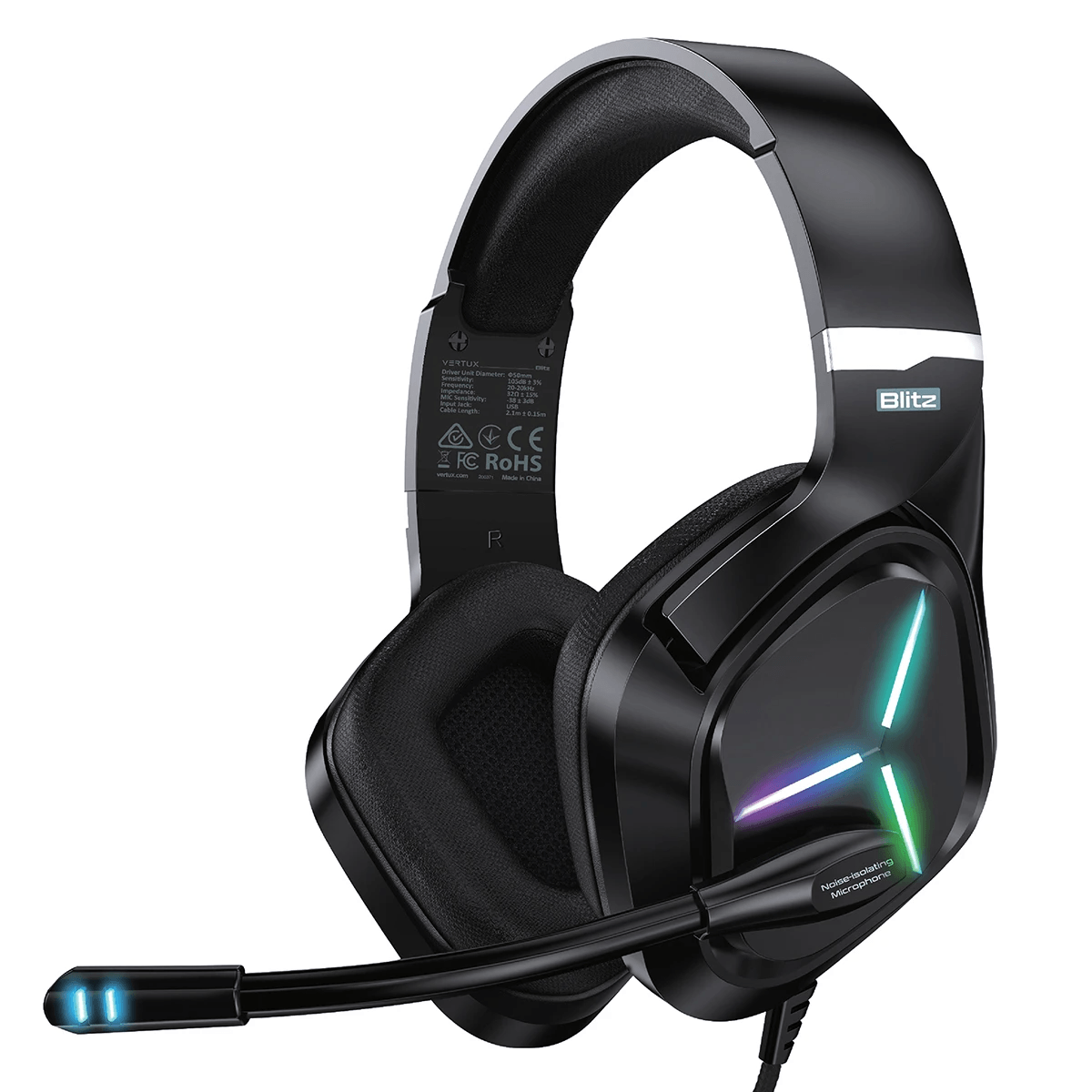 Vertux Blitz 7.1 Surround Sound Gaming Headphone Black - DataBlitz