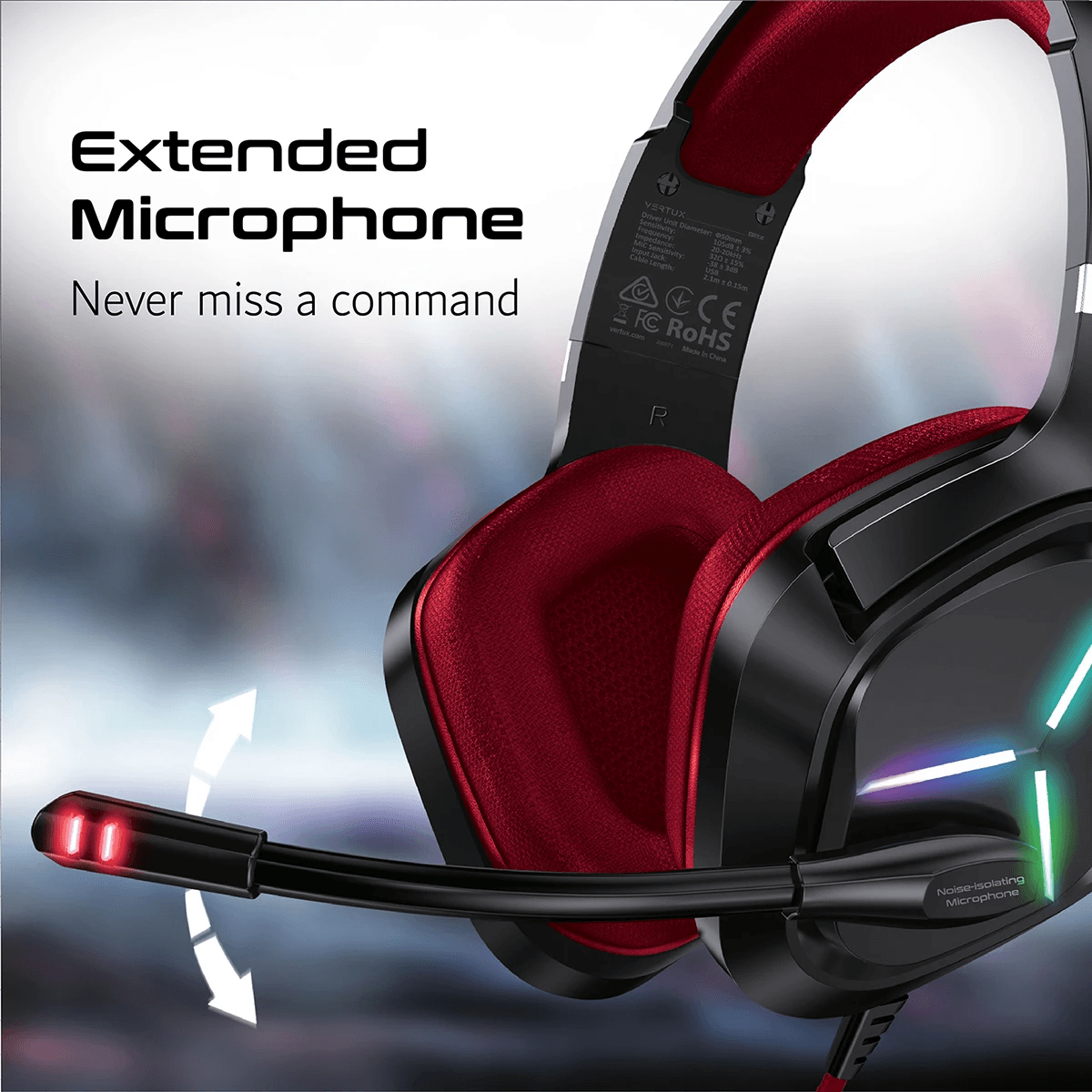 Vertux Blitz 7.1 Surround Sound Gaming Headphone Red - DataBlitz