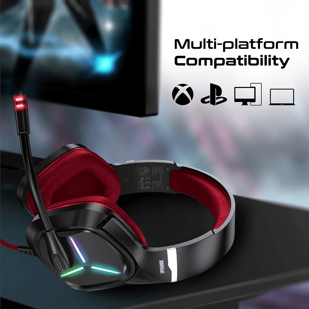 Vertux Blitz 7.1 Surround Sound Gaming Headphone Red - DataBlitz