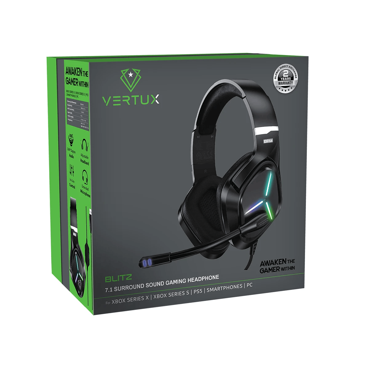Vertux Blitz 7.1 Surround Sound Gaming Headphone Black - DataBlitz