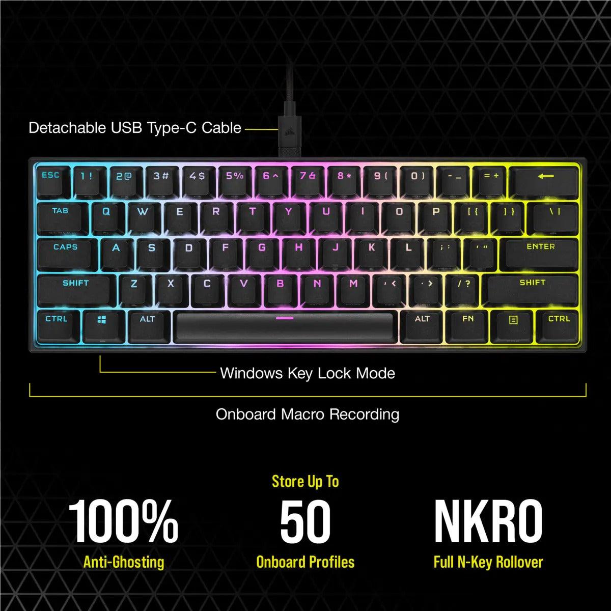 Corsair K65 RGB Mini 60% Mechanical Gaming Keyboard Cherry MX Red (Black) - DataBlitz