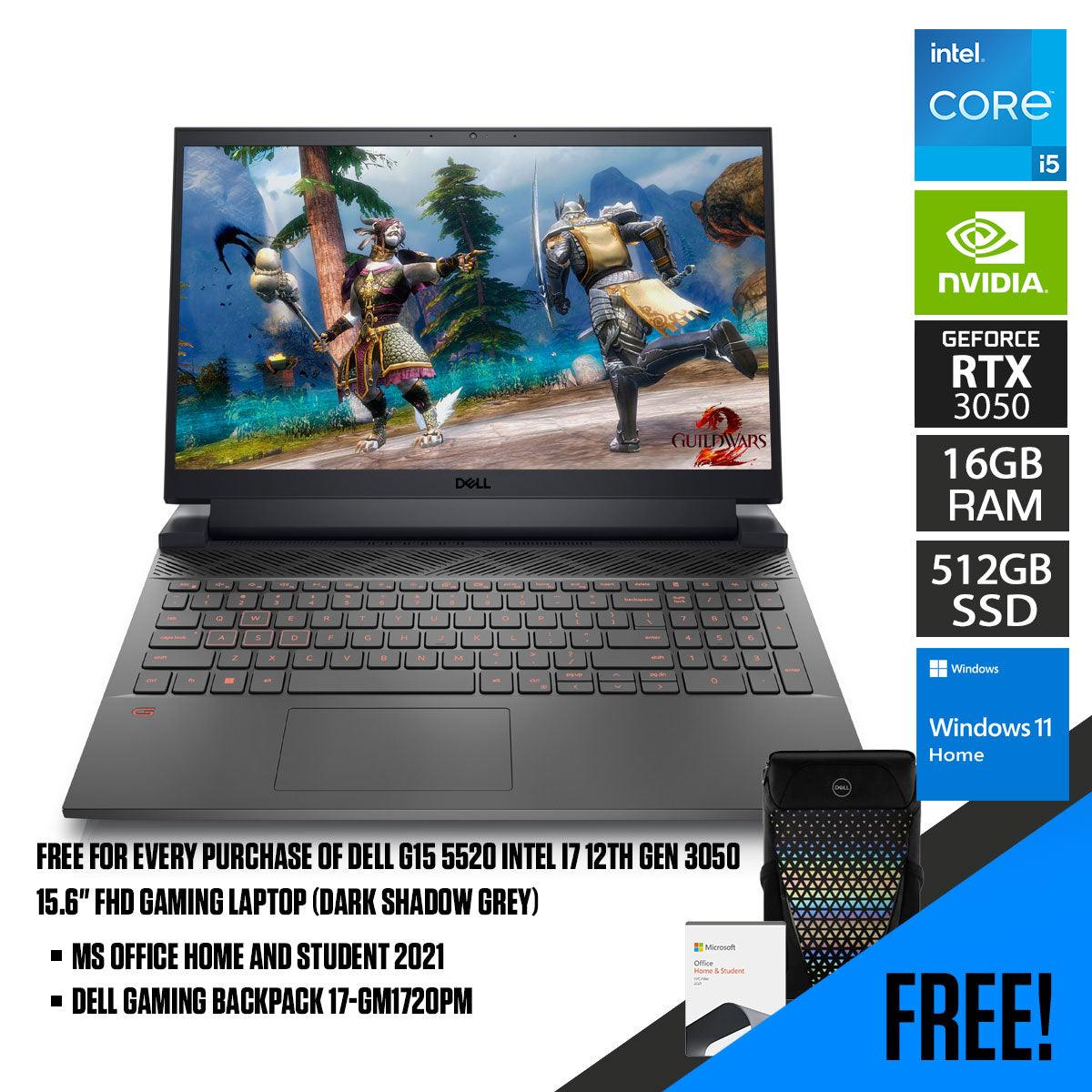 Dell G15 5520 Gaming Laptop (Dark Shadow Grey) | 15.6” FHD | i5-12500H | 16 GB RAM DDR5 | 512 GB SSD | RTX 3050 | Windows 11 Home | MS Office H&S 2021 | Dell Gaming Backpack 17-GM1720PM - DataBlitz