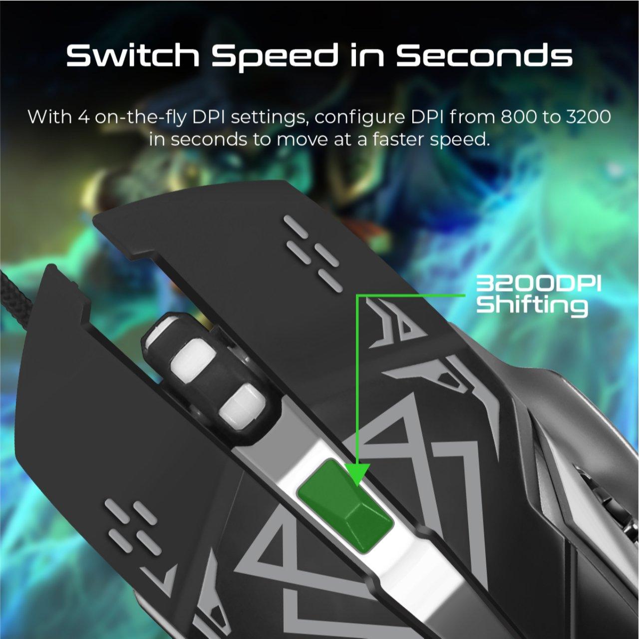 VERTUX DRAGO PRECISION TRACKING ERGONOMIC GAMING MOUSE BLACK GREY - DataBlitz