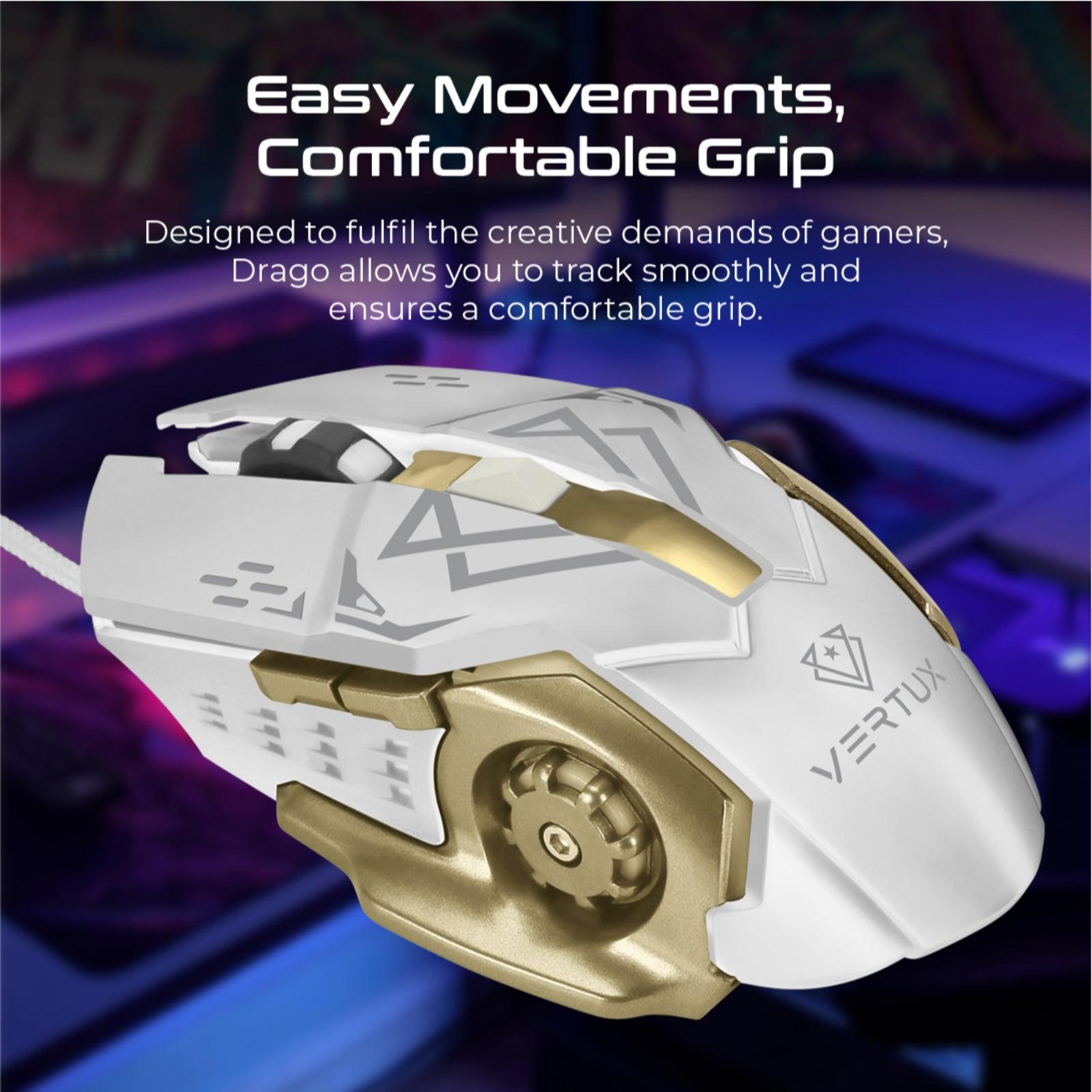 VERTUX DRAGO PRECISION TRACKING ERGONOMIC GAMING MOUSE WHITE GREY - DataBlitz
