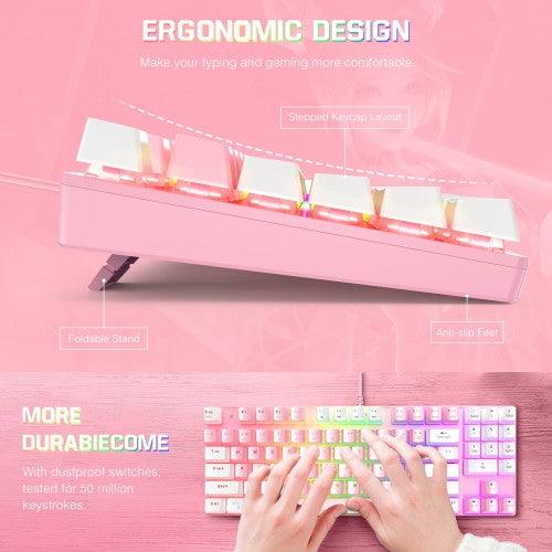 Onikuma G26 + CW916 RGB Wired Keyboard Mouse Set (Pink + White) - DataBlitz
