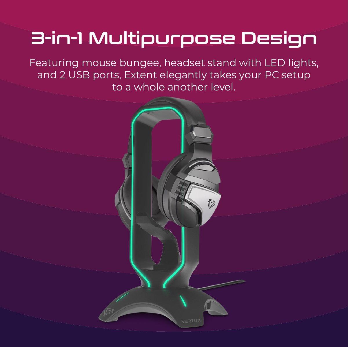 Vertux Extent Multi-Purpose Mouse Bungee With Headphone Stand & USB Hub - DataBlitz
