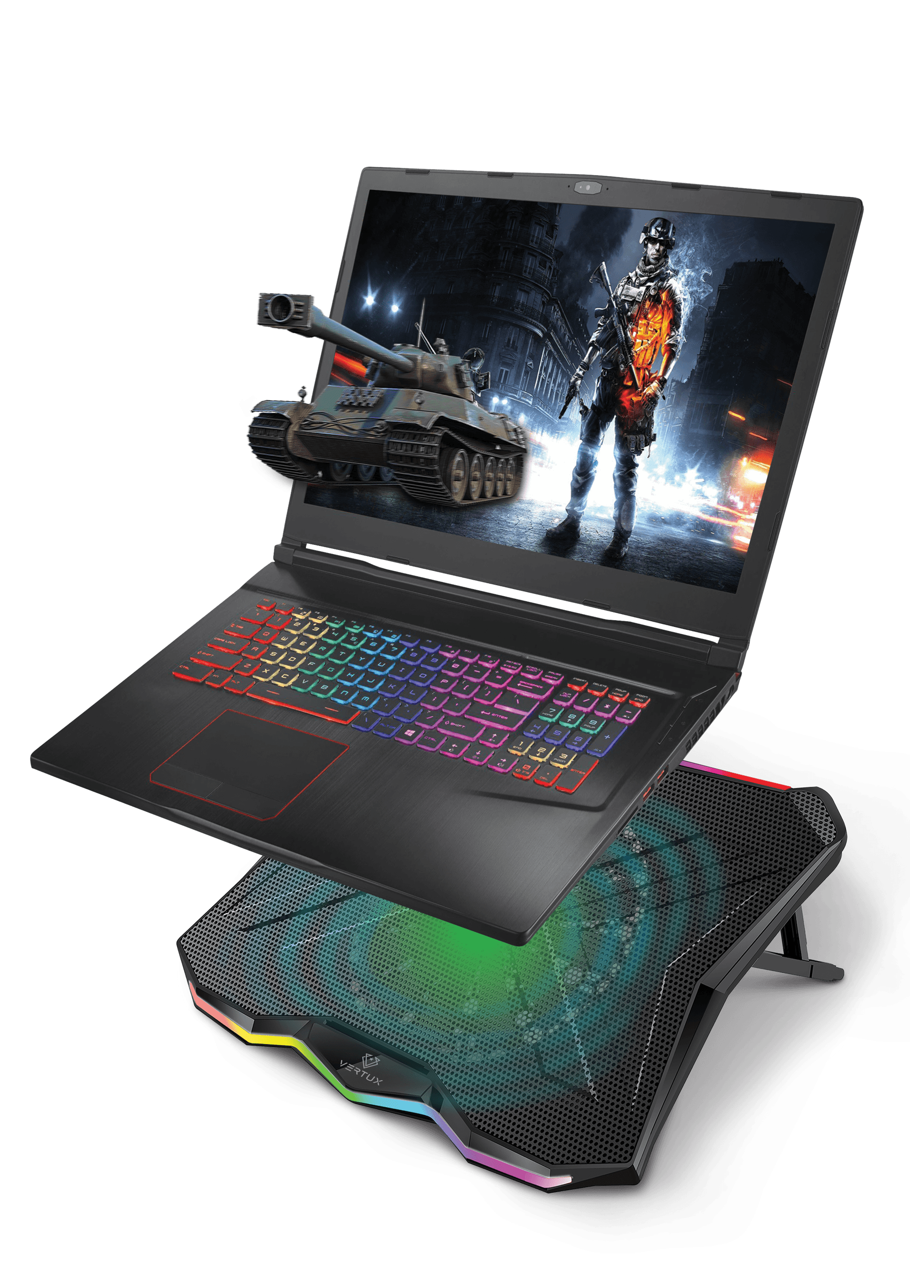 Vertux Glare Quiet Cooling Laptop Stand With Rainbow Led Lights Black - DataBlitz