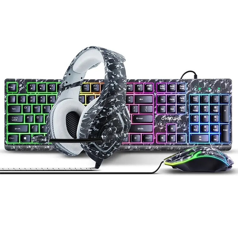 Onikuma TZ3002 3-in-1 RGB Wired Keyboard/ Mouse/ Headset Gaming Combo (Camo  Grey)
