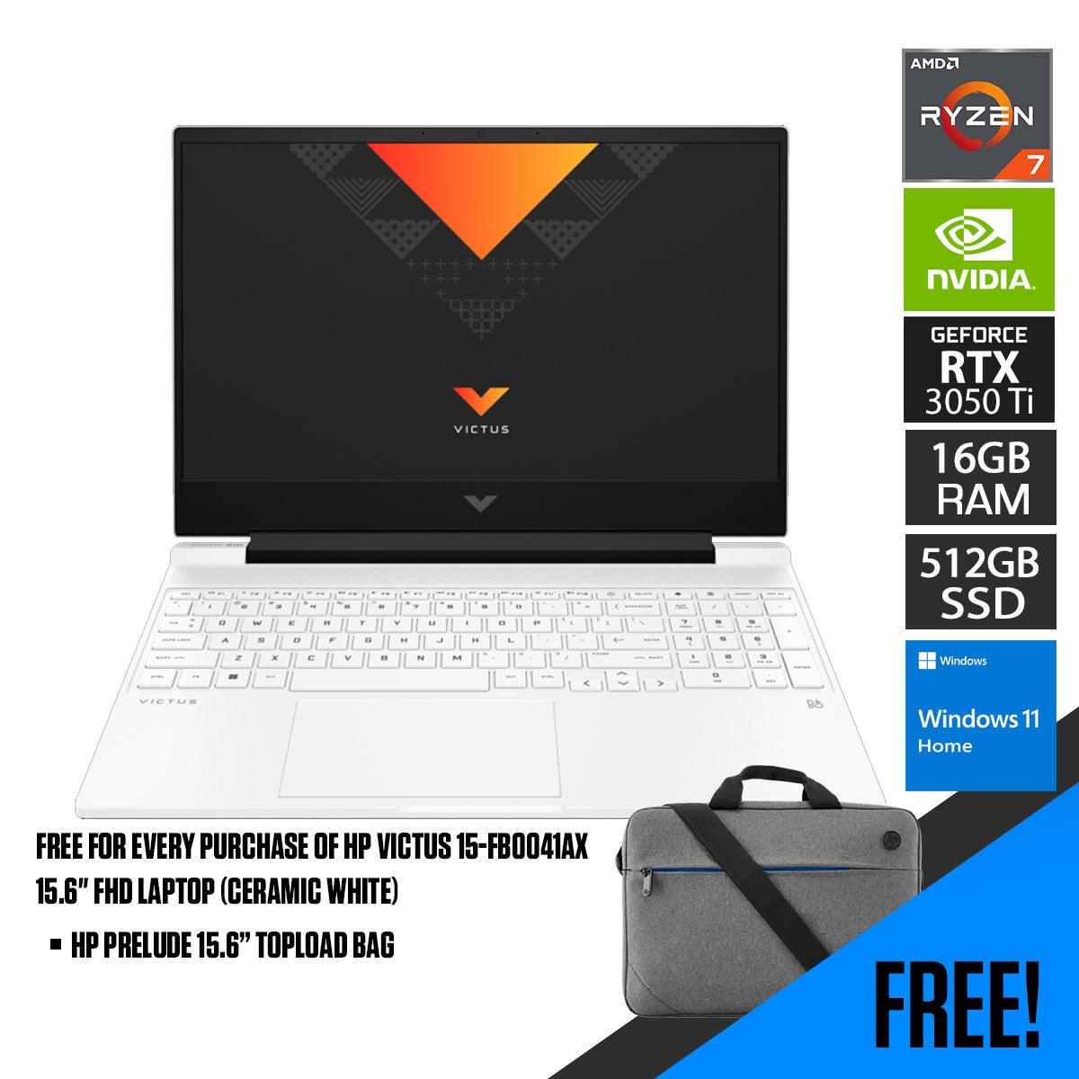 HP Victus 15-FB0041AX Laptop (Ceramic White) | 15.6” FHD | Ryzen™ 7 5800H | 16GB RAM DDR4 | 512 GB SSD | RTX™ 3050 Ti | Windows 11 | HP Prelude 15.6” Topload Bag - DataBlitz
