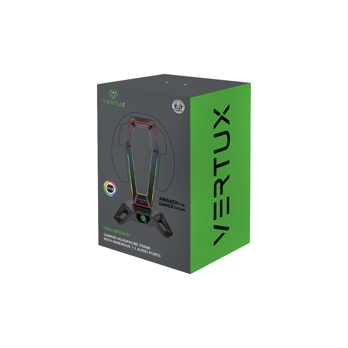 VERTUX HEXARACK GAMING HEADPHONE STAND WITH IMMERSIVE 7.1 AUDIO PORTS BLACK - DataBlitz