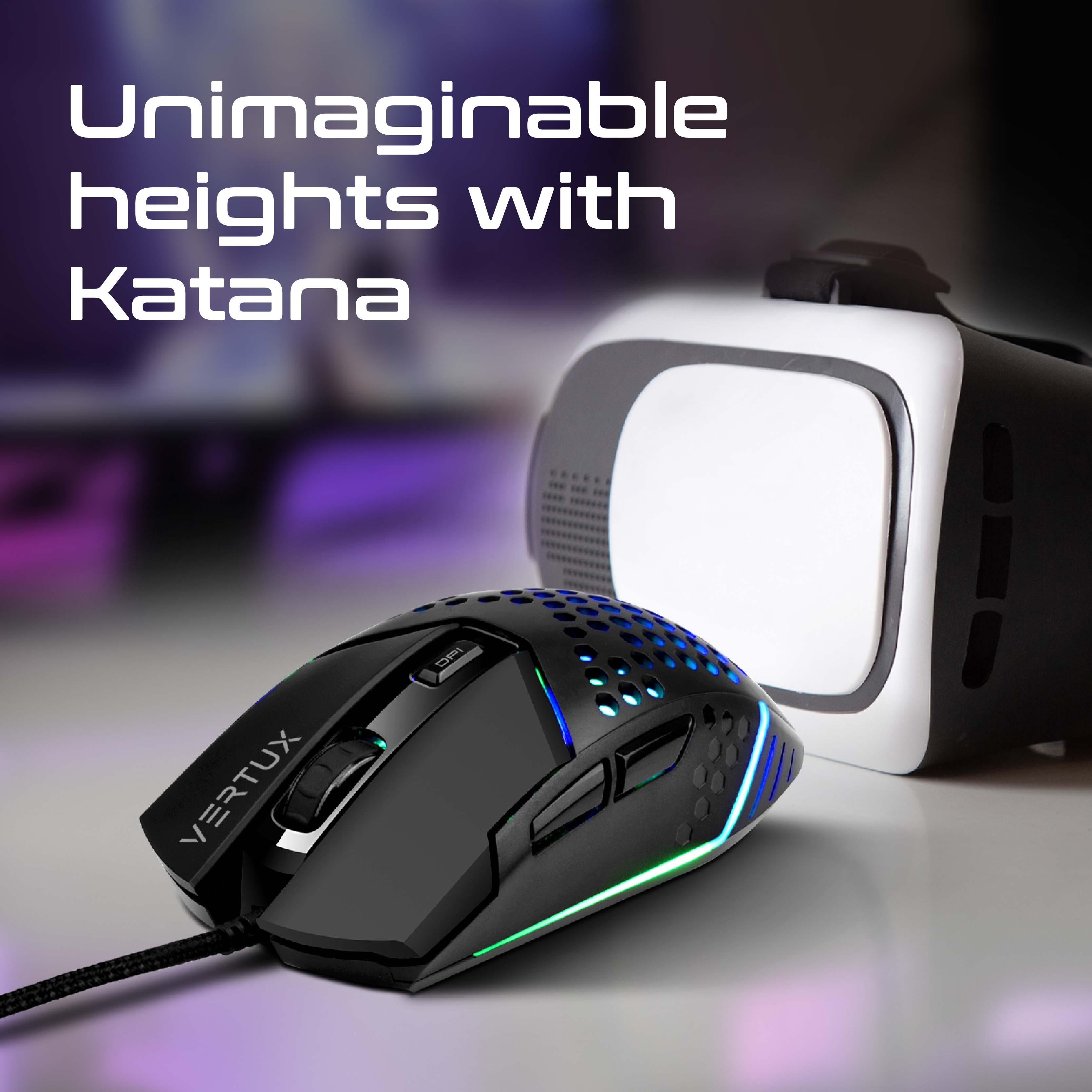 VERTUX KATANA 6 BUTTONS HEX-SHELL WIRED RGB GAMING MOUSE BLACK - DataBlitz