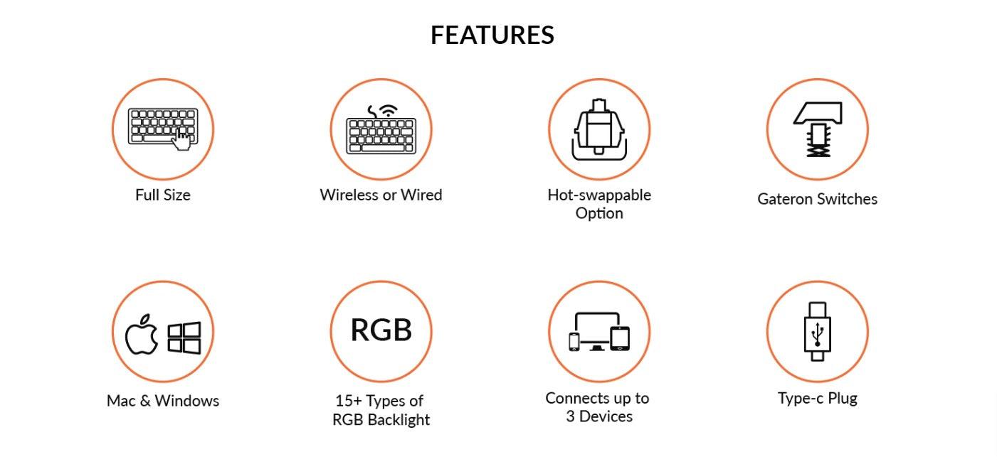 Keychron K10 104-KEY RGB Backlight Hot-Swappable Wireless Mechanical Keyboard