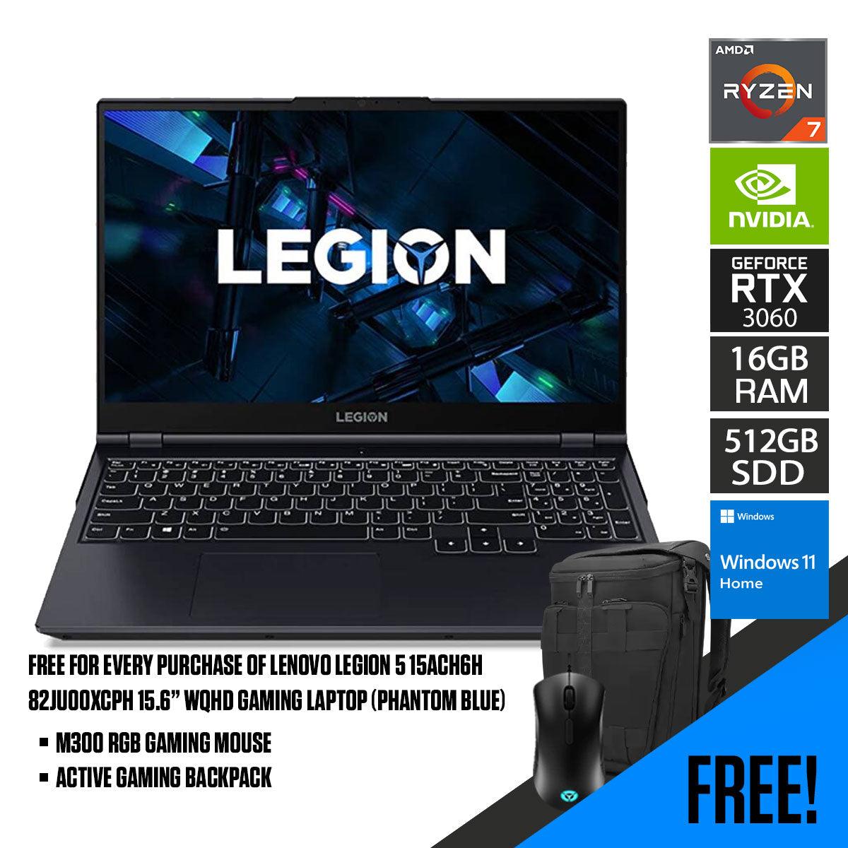 Lenovo Legion 5 15ACH6H 82JU00XCPH Gaming Laptop (Phantom Blue) | 15.6 WQHD | Ryzen 7 5800H | 16GB RAM | 512GB M.2 SSD | RTX 3060 | Windows 11 Home | M300 RGB Gaming Mouse | Active Gaming Backpack (GX41C86982) - DataBlitz