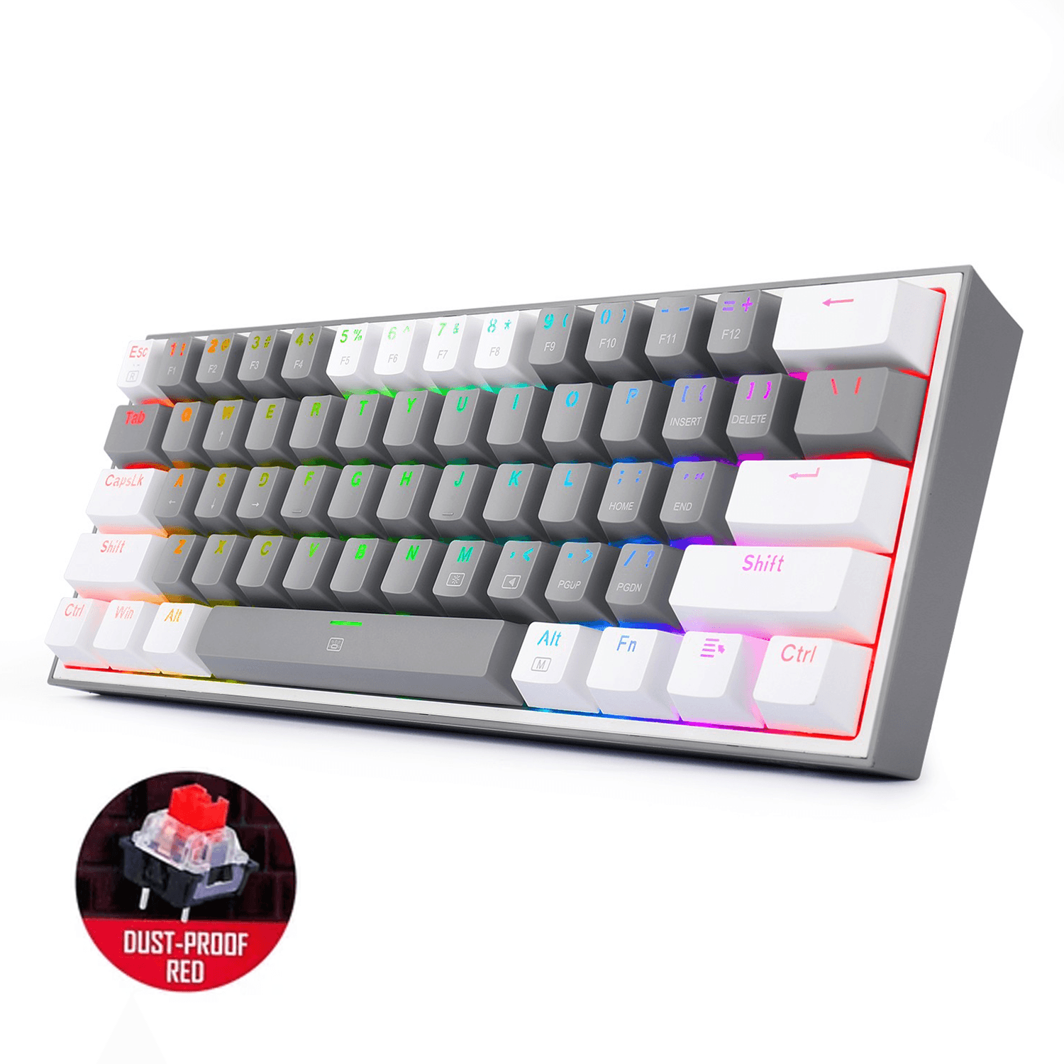 REDRAGON FIZZ RGB WIRED MECHANICAL GAMING KEYBOARD (DUST PROOF RED) (GRAY WHITE) (K617-RGB) - DataBlitz