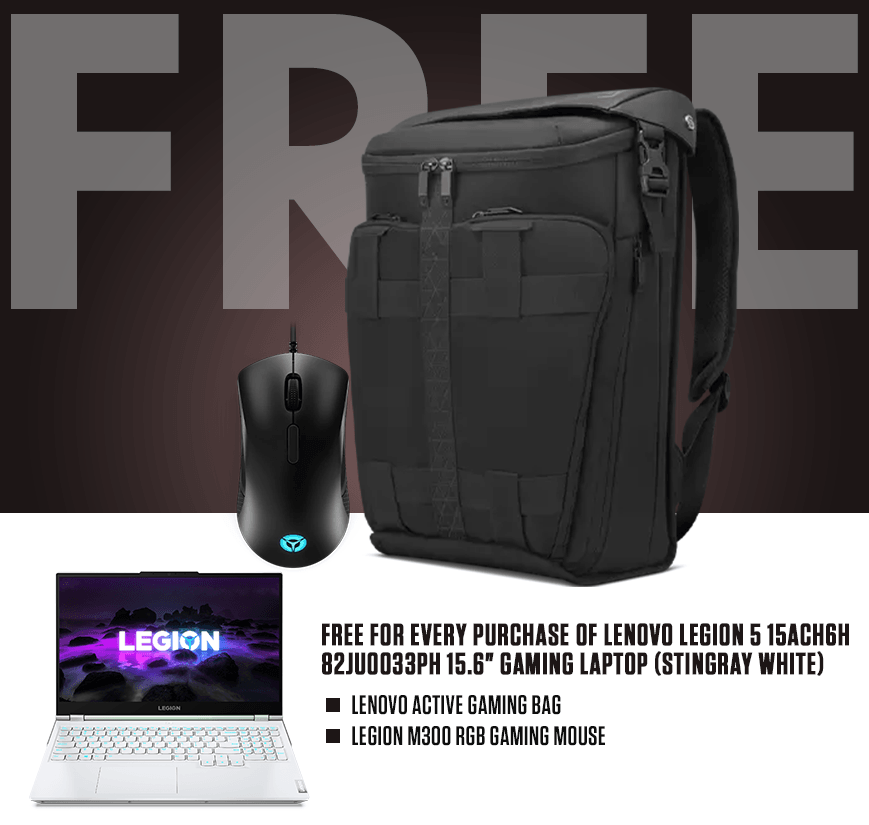 LENOVO LEGION 5 15ACH6H 82JU0033PH GAMING LAPTOP (STINGRAY WHITE) | 15.6" FHD | RYZEN 7 | 16GB DDR4 | 1TB SSD | RTX 3060 | WIN10 + LENOVO ACTIVE GAMING BAG + LEGION M300 RGB GAMING MOUSE - DataBlitz