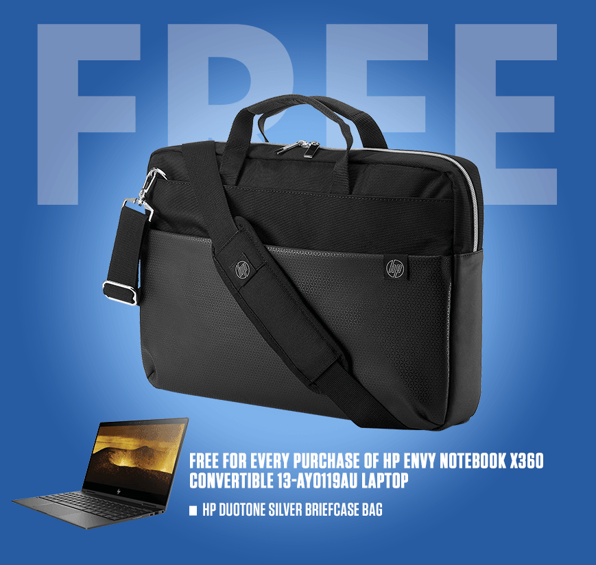 HP ENVY NOTEBOOK X360 CONVERTIBLE AY0119AU 13.3" LAPTOP + HP DUOTONE SILVER BRIEFCASE BAG - DataBlitz
