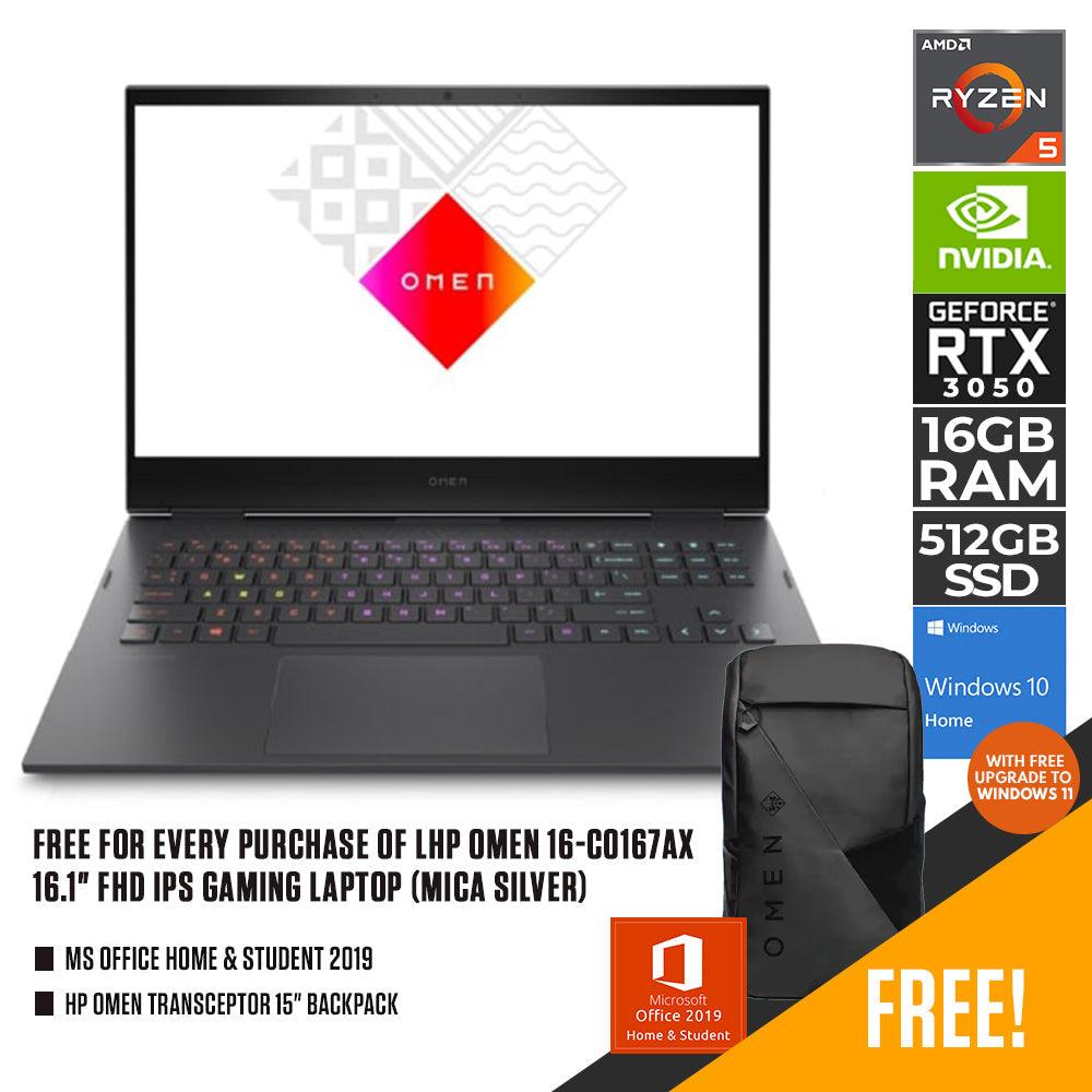 HP OMEN 16-C0167AX GAMING LAPTOP (MICA SILVER) | 16.1" FHD | RYZEN 5 5600H | 16GB DDR4 | 512GB SSD | RTX3050Ti | WIN10 + MS OFFICE HOME & STUDENT HP OMEN TRANSCEPTOR BACKPACK (BLACK) - DataBlitz