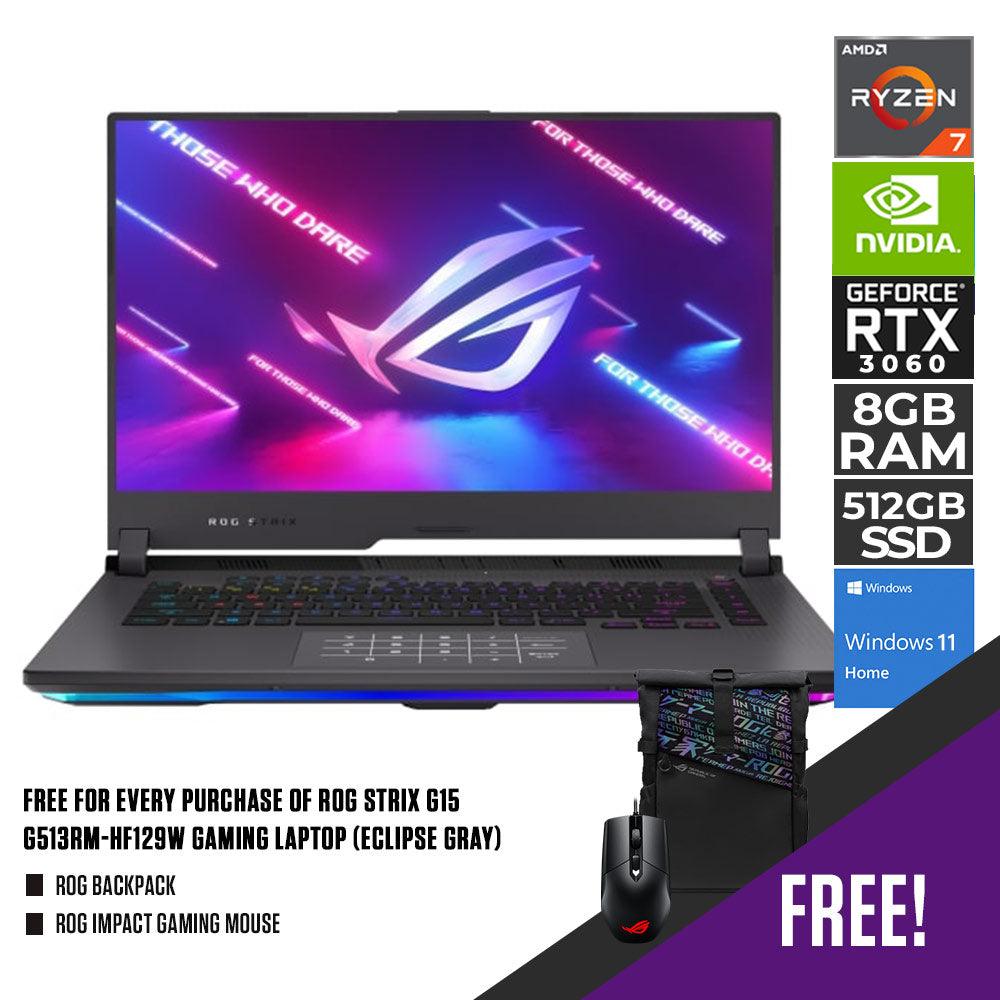 ASUS ROG STRIX G15 G513RM-HF129W GAMING LAPTOP (ECLIPSE GRAY) FHD RYZEN™ 6800H 8GB DDR5 512GB SSD RTX 3060 WIN11 ROG BACKPACK