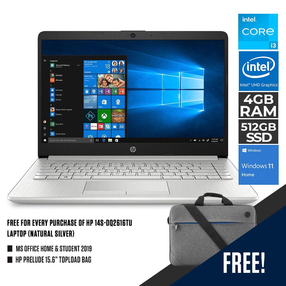 HP 14S-DQ2616TU LAPTOP (NATURAL SILVER) |14”HD | i3-1115G4 | 8GB DDR4 | 512GB SSD | INTEL UHD | WIN11 + MS OFFICE HOME & STUDENT | HP PRELUDE 15.6” TOPLOAD BAG - DataBlitz