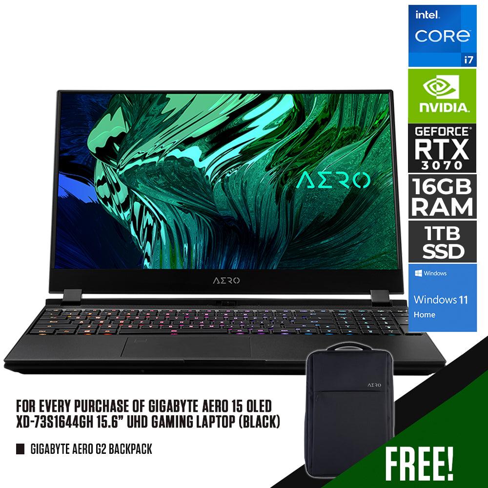 GIGABYTE AERO 15 OLED XD-73S1644GH GAMING LAPTOP (BLACK) | 15.6” UHD | i7-11800H | 16GB DDR4 | 1TB SSD | RTX™ 3070P | WIN11 + GIGABYTE AERO G2 BACKPACK - DataBlitz