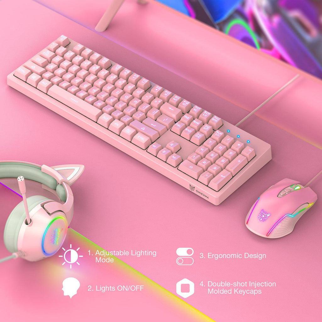 Onikuma G25 + CW905 Wired Pink Gaming Keyboard Mouse Set (Pink) - DataBlitz