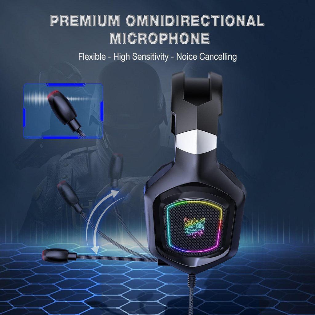 Onikuma X8 Gaming Headset Wired Bass Stereo Noise-Cancelling with RGB Led Lights (Black) - DataBlitz