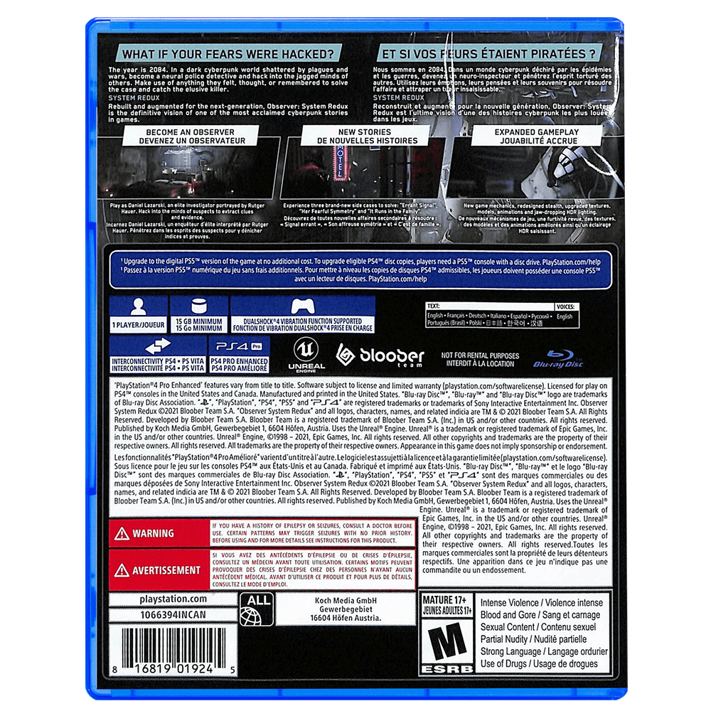 PS4 OBSERVER SYSTEM REDUX ALL (US) (ENG/FR) - DataBlitz
