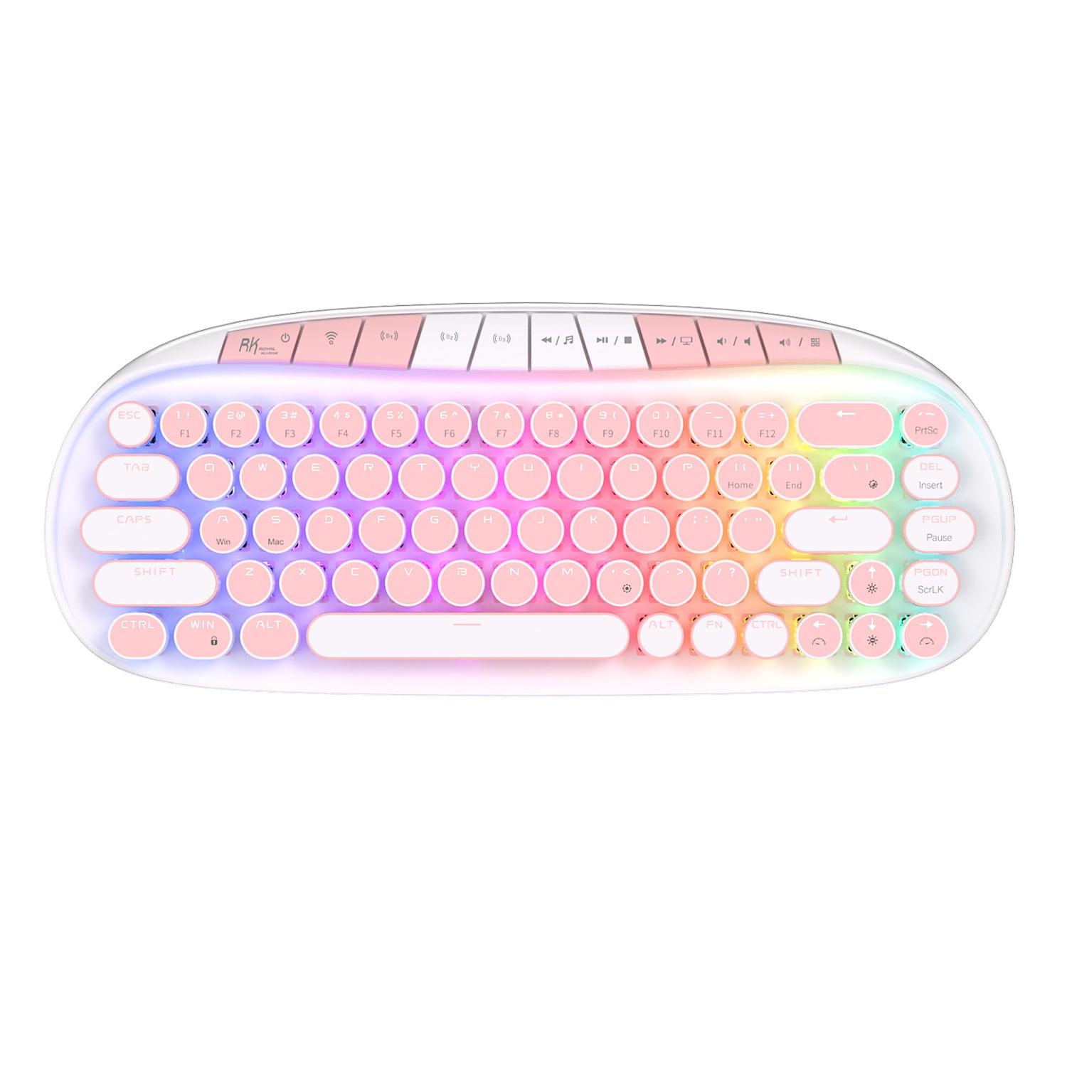 Royal Kludge RK Round Tri-Mode RGB 68 Keys Hot Swappable Mechanical Keyboard White (Pink Switch) - DataBlitz