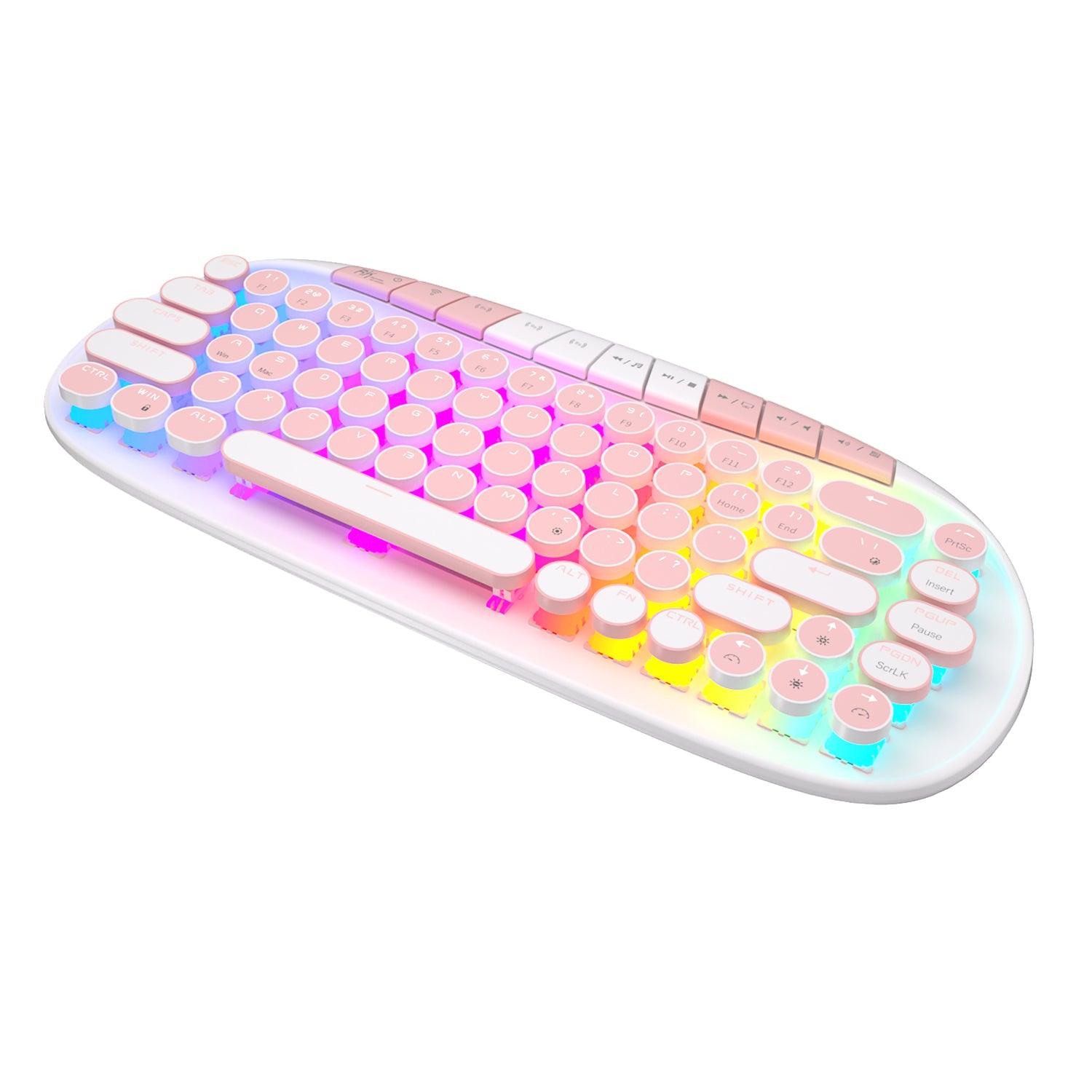 Royal Kludge RK Round Tri-Mode RGB 68 Keys Hot Swappable Mechanical Keyboard White (Pink Switch) - DataBlitz