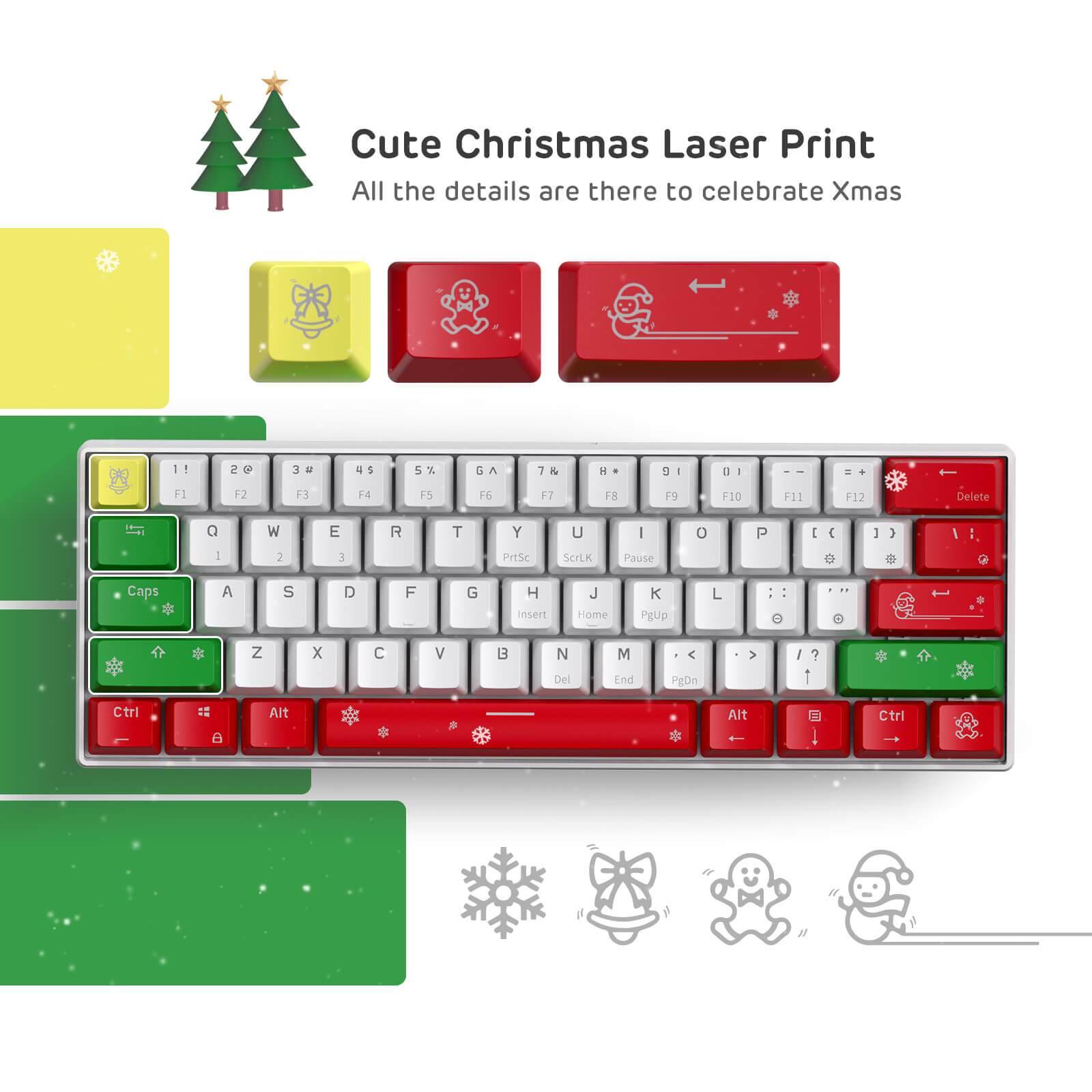 ROYAL KLUDGE RK61 TRI-MODE RGB 61 KEYS HOT SWAPPABLE XMAS MECHANICAL KEYBOARD WHITE (BROWN SWITCH) - DataBlitz