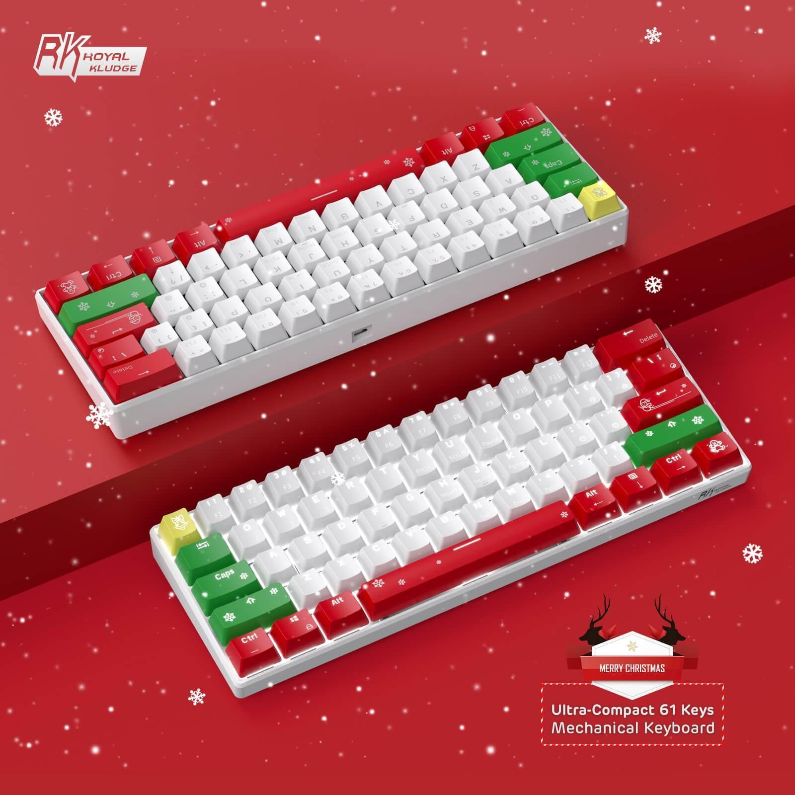 ROYAL KLUDGE RK61 TRI-MODE RGB 61 KEYS HOT SWAPPABLE XMAS MECHANICAL KEYBOARD WHITE (RED SWITCH) - DataBlitz