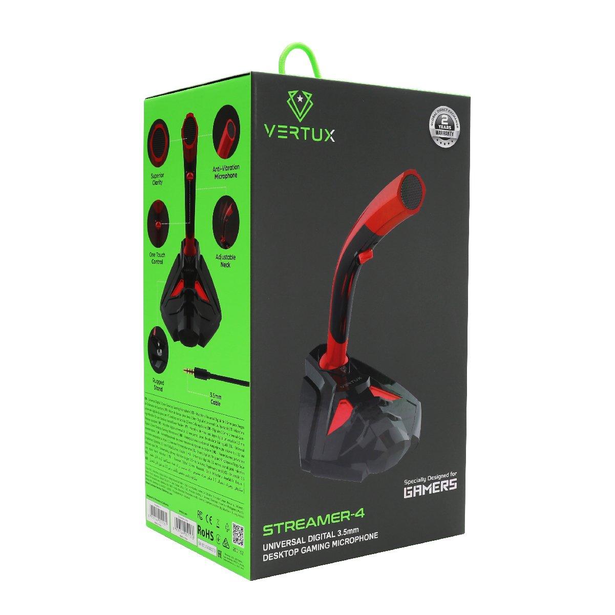 VERTUX STREAMER-4 UNIVERSAL DIGITAL 3.5MM DESKTOP GAMING MICROPHONE RED - DataBlitz