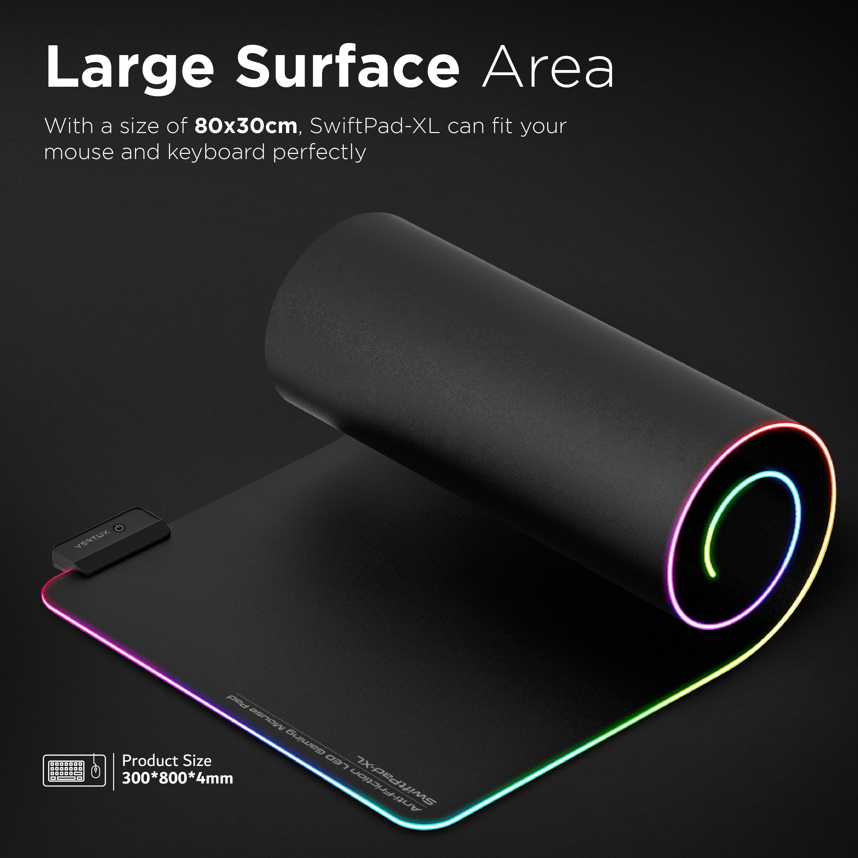 Vertux Swiftpad-XL Gameimmersion Smooth Scrolling RGB LED Gaming Mouse Pad Black - DataBlitz