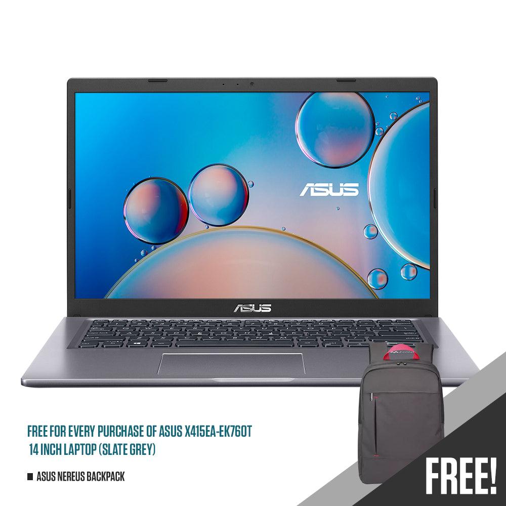 ASUS X415EA-EK760T LAPTOP (SLATE GREY) | 14" FHD | i3-1115G4 | 4GB DDR4 | 128GB + 1TB HHD | INTEL® UHD | WIN10 + ASUS NEREUS BACKPACK/BK - DataBlitz