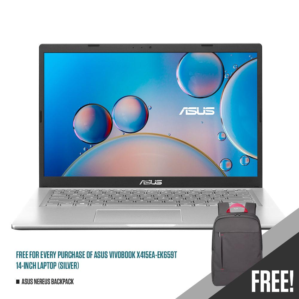 ASUS VIVOBOOK X415EA-EK659T LAPTOP (SILVER) | 14" FHD | i3-1115G4 | 4GB DDR4 | 128GB + 1TB HDD | Intel® UHD | WIN10 + ASUS NEREUS BACKPACK/BK/ - DataBlitz