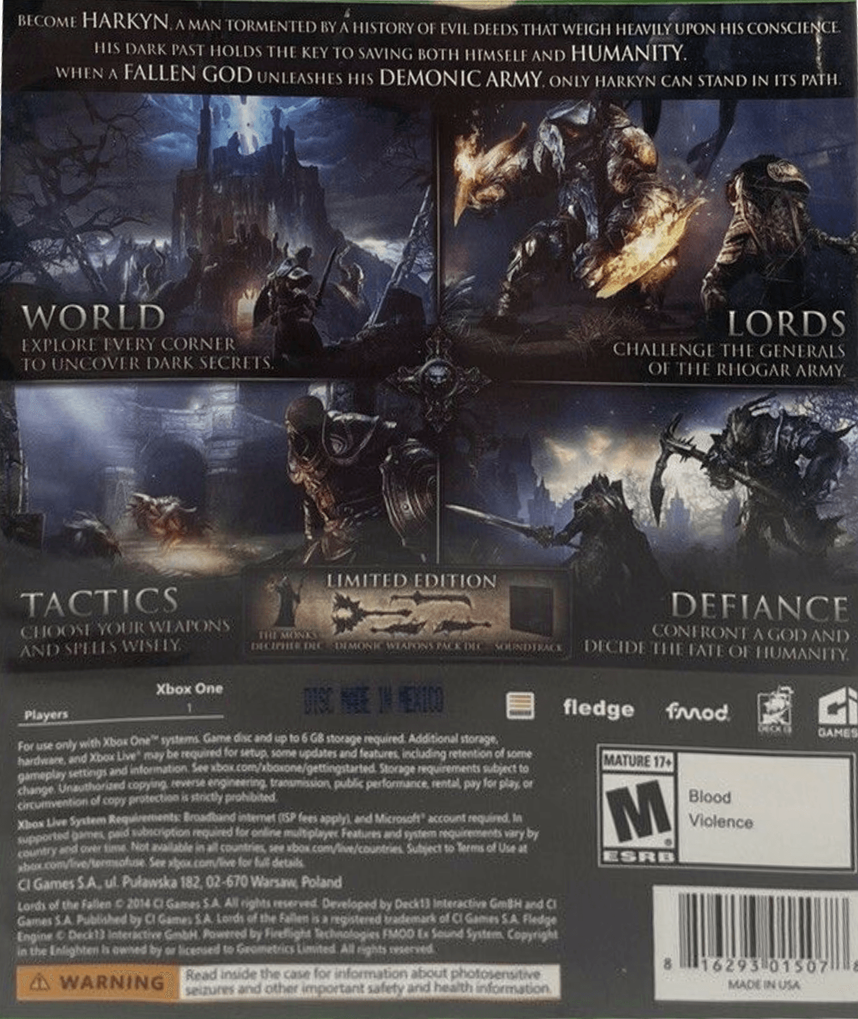 XBOXONE LORDS OF THE FALLEN LIMITED EDITION NTSC - DataBlitz