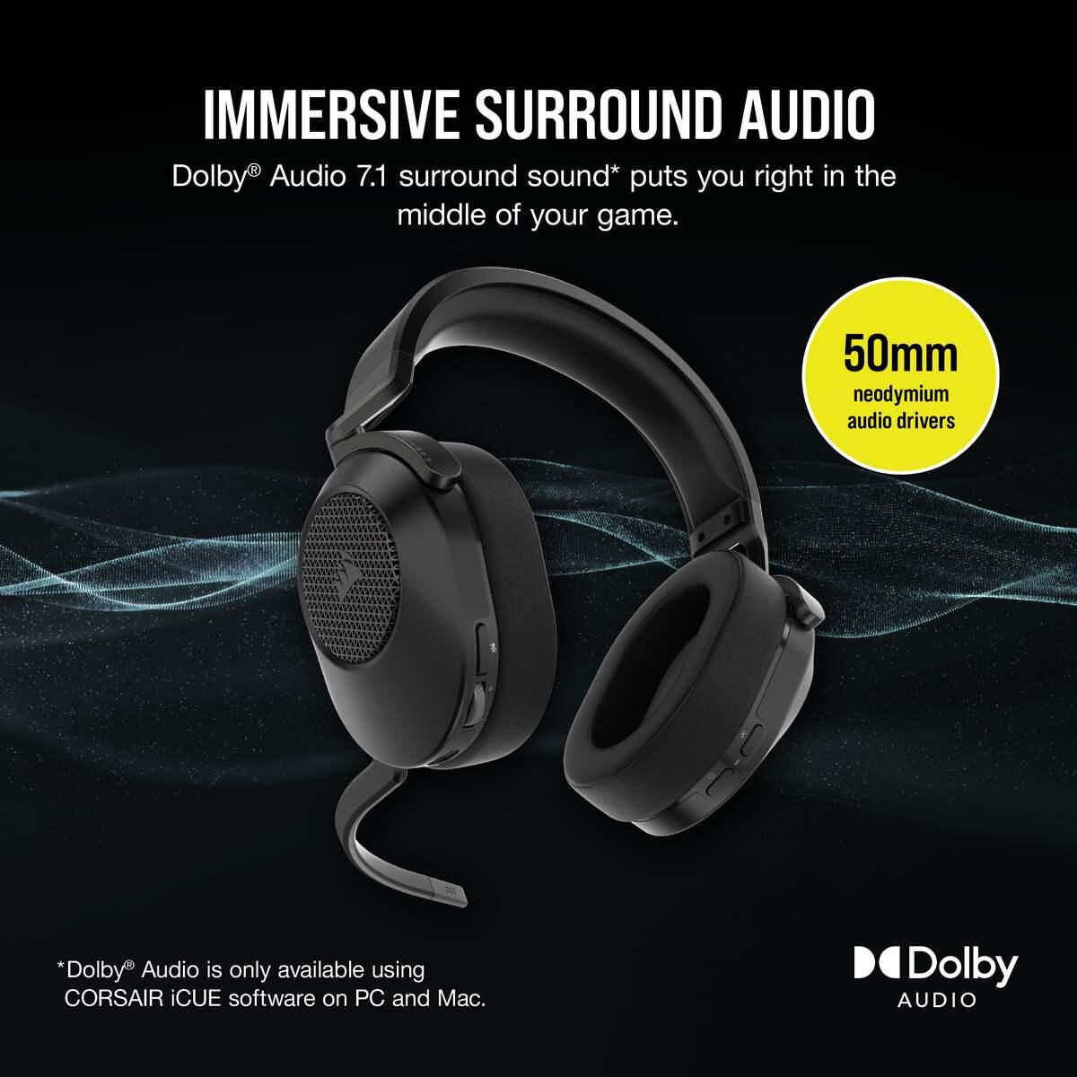 Corsair HS65 Wireless 2.4GHZ/BT 5.2/Dolby Audio 7.1 Lightweight Gaming Headset For PC/MAC/PS4/PS5 (Carbon) - DataBlitz
