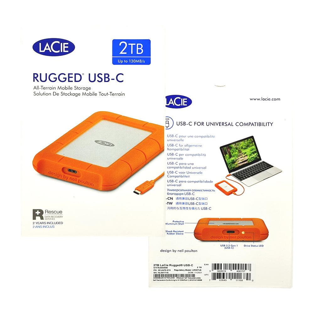 SEAGATE LACIE 2TB RUGGED USB 3.1 GEN. 1 TYPE-C HIGH PERFORMANCE PORTABLE EXTERNAL HARD DRIVE (STFR2000800) - DataBlitz