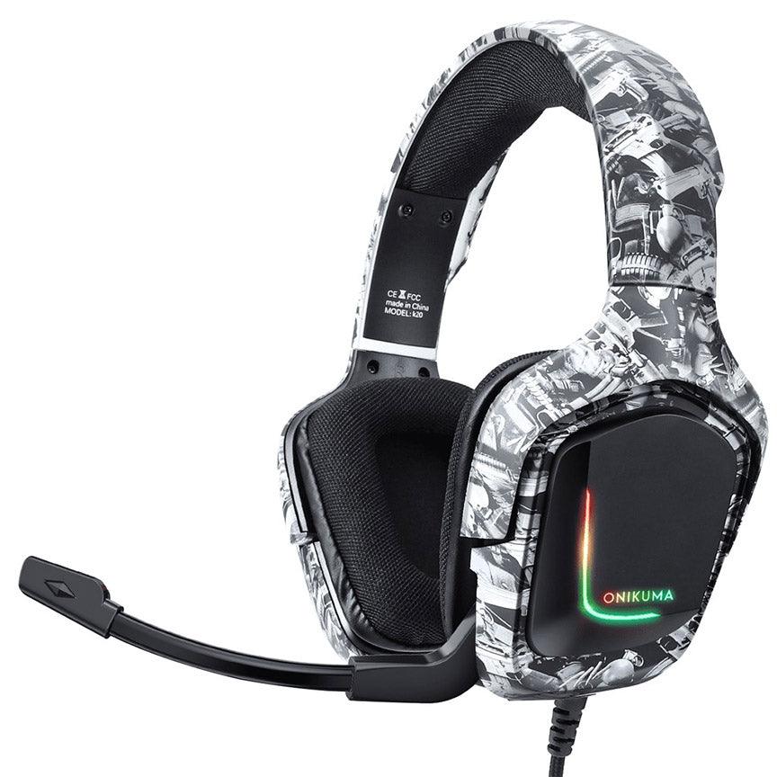 Onikuma K20 Wired Gaming Headset With Microphone RGB Light Noise Cancelling (Camouflage White) - DataBlitz