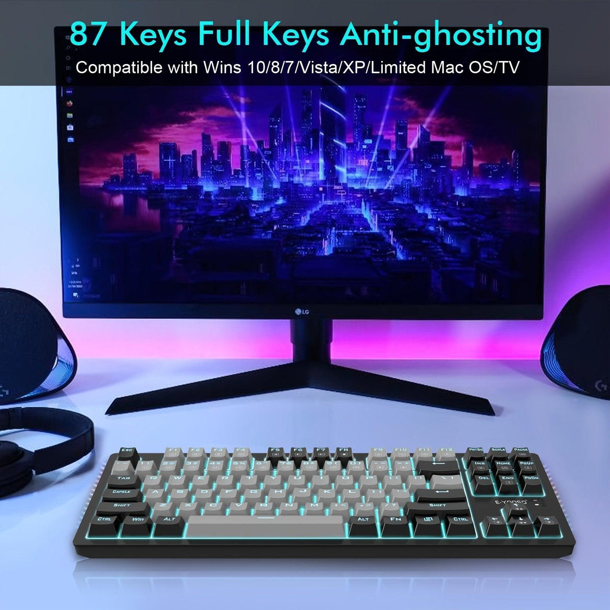 E-YOOSO K-620 Single Light With RGB Side Light 87 Keys Mechanical Keyboard Gray/Black (Red Switch) - DataBlitz